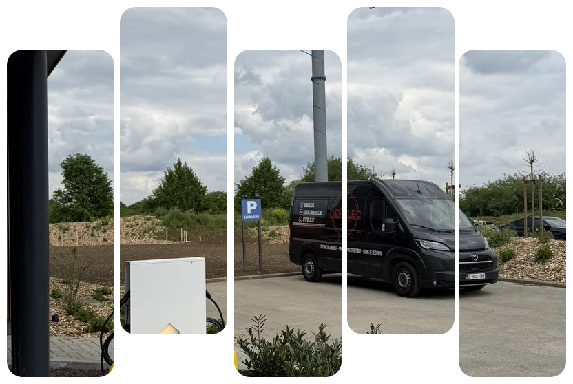 Borne de recharge installée par Debelec sur le parking de l'Orange Hotel à La Louvière