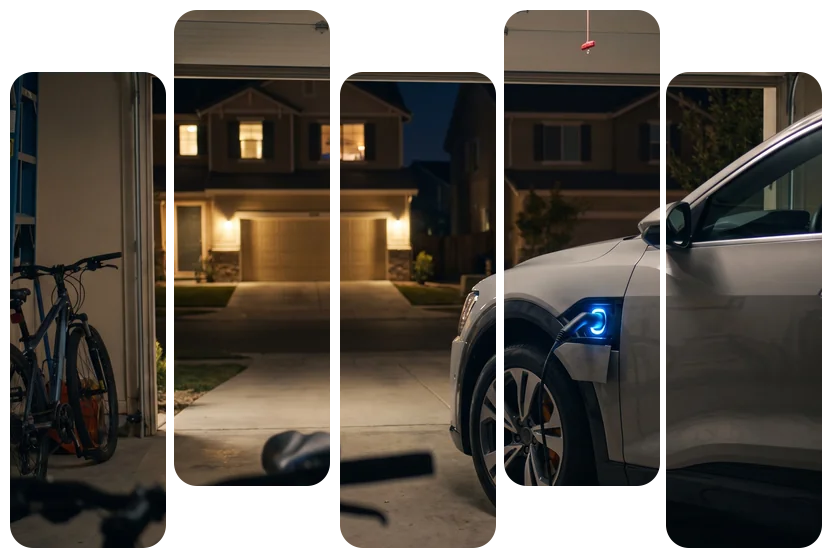 Voiture électrique en recharge dans son garage pendant les heures creuses